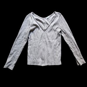 Rag & Bone tan taupe cotton zip up v-neck casual elegant longsleeve top size XL